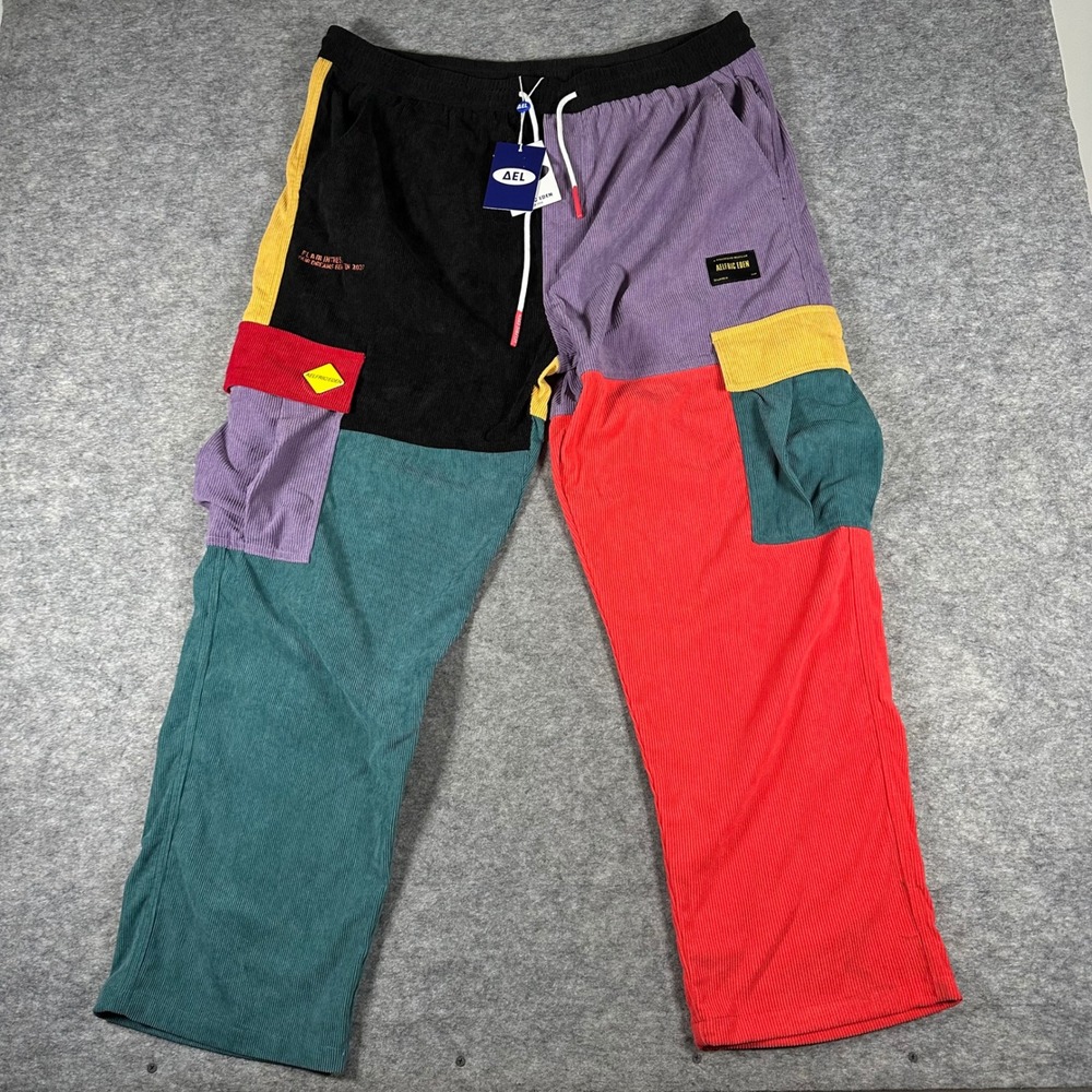 Aelfric Eden Mens Multicolor Colorblock Patchwork Corduroy Cargo Pants XL